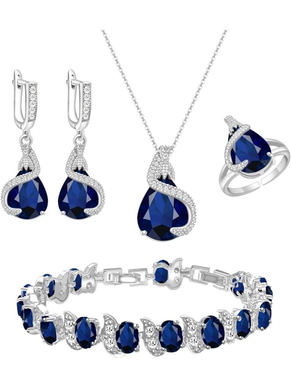 Elegant Water Drop Jewelry Set - Cubic Zirconia Earrings, Necklace, Ring
